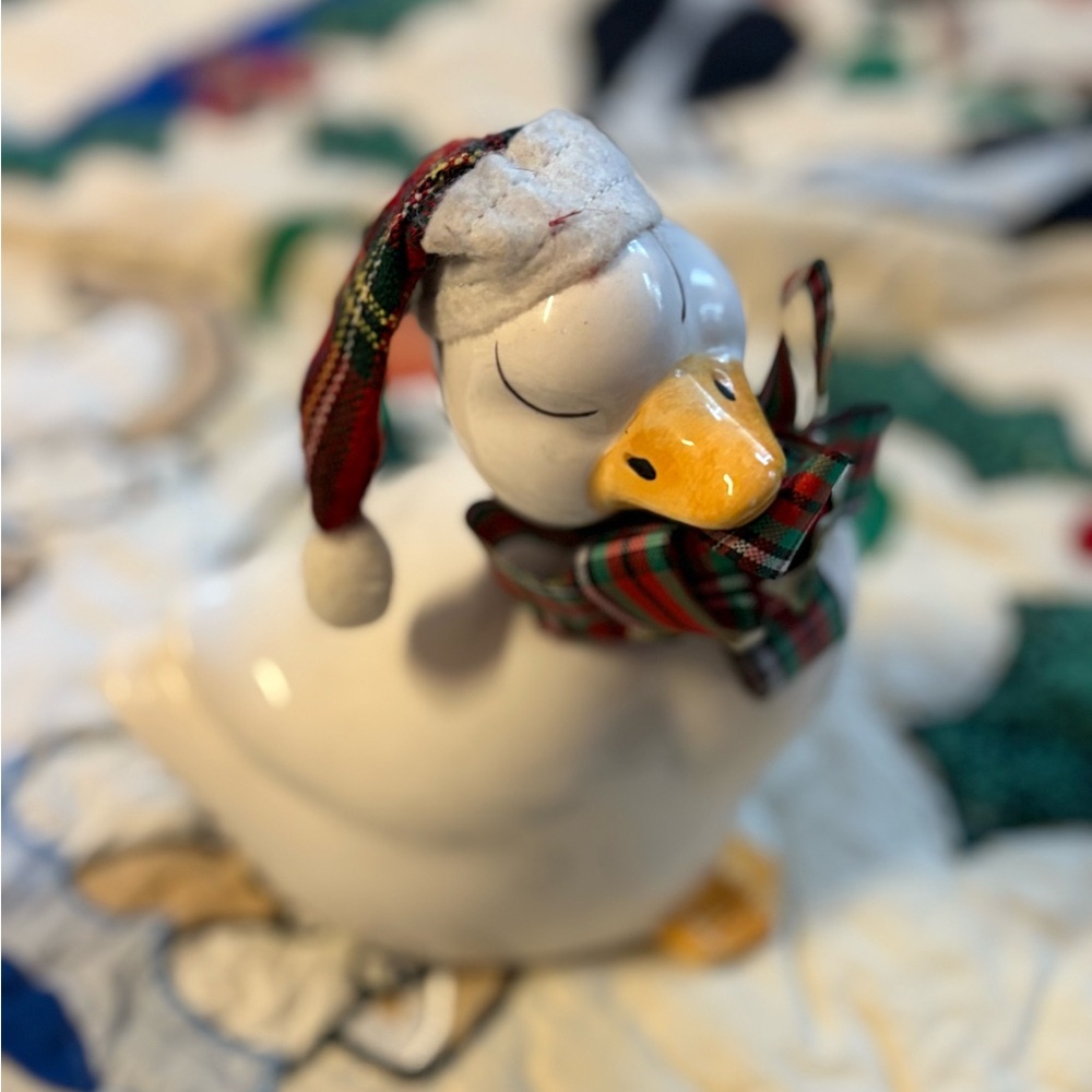 ARTISTIC GIFTS INC DUCK PORCELAIN Ceramic Christmas White Hat Scarf Vintage